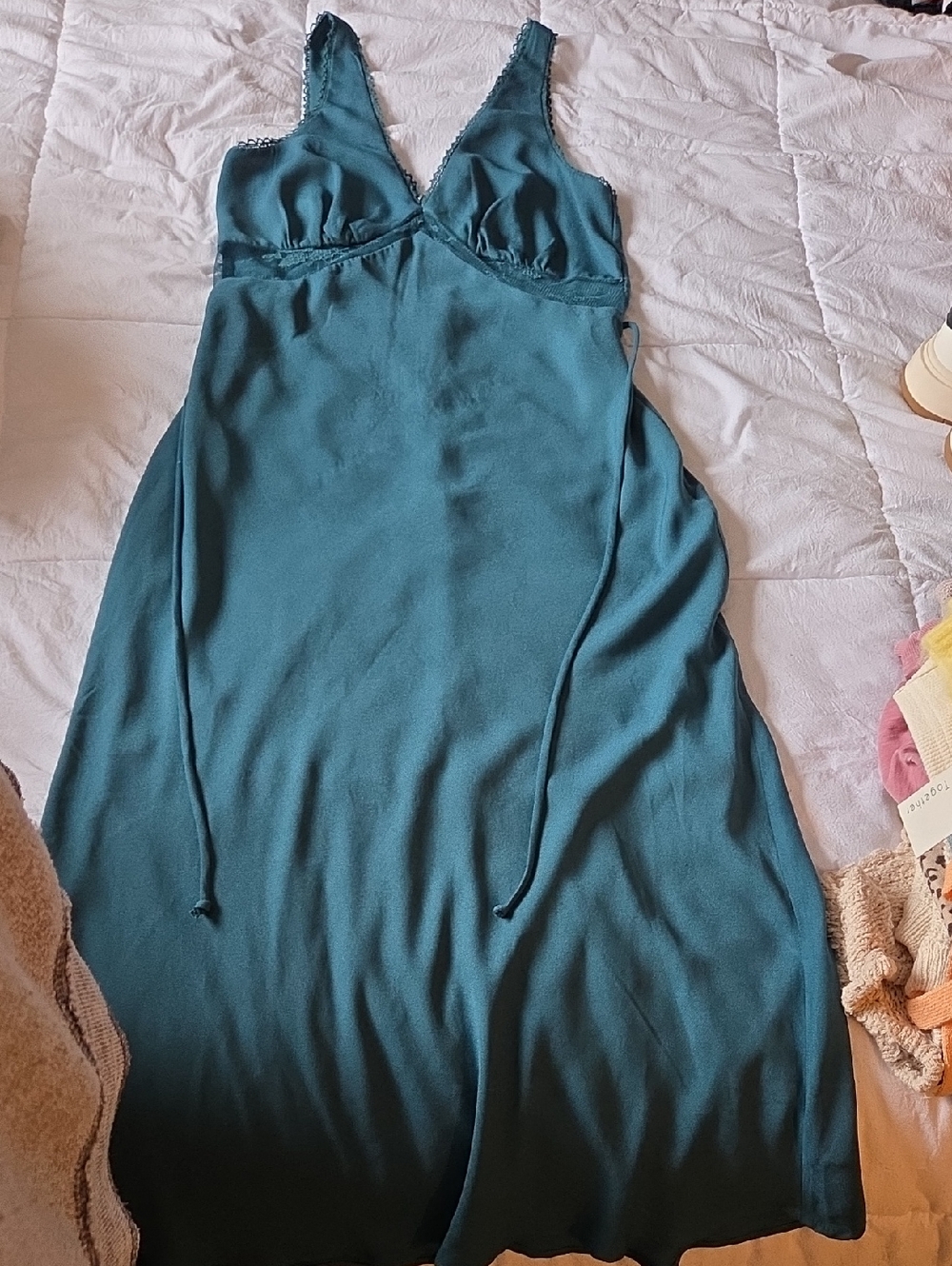 wild fable teal slip dress with lace trim